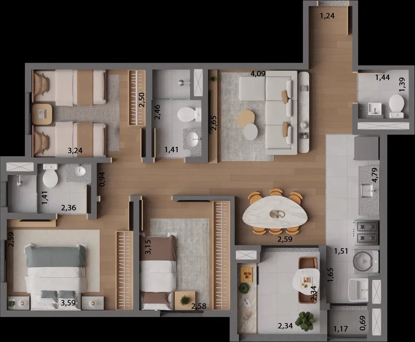 Planta OPÇÃO 2 — 81,4 m²